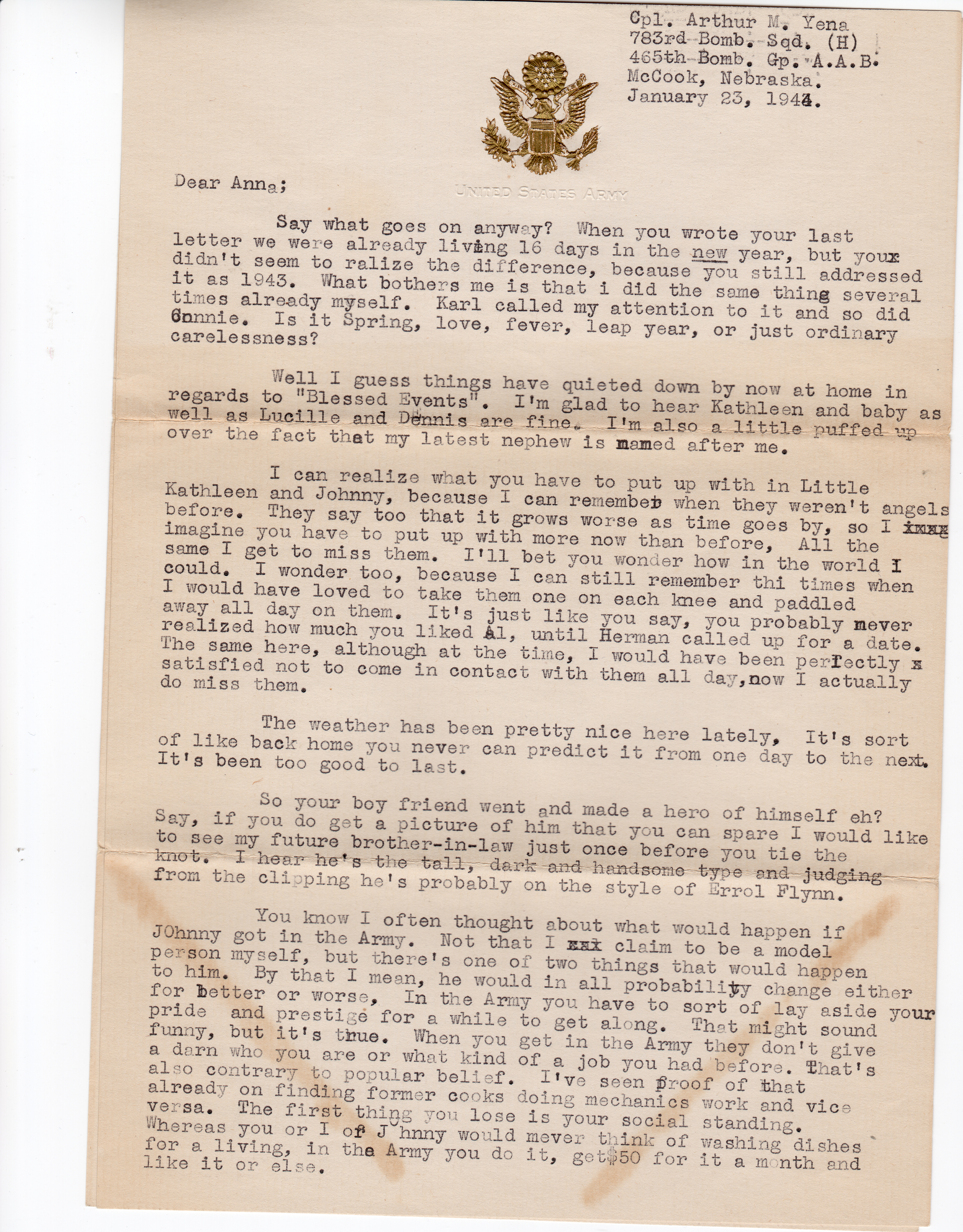 Jan 23 1944 letter page 1