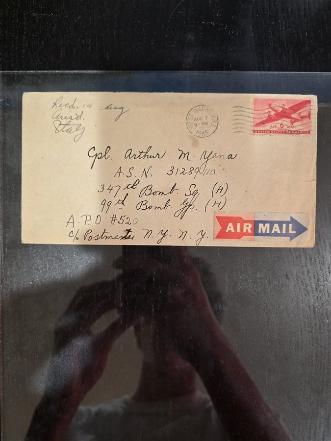 A small envelope addressed to Uncle Arthur in a child's handwriting, August 1945.