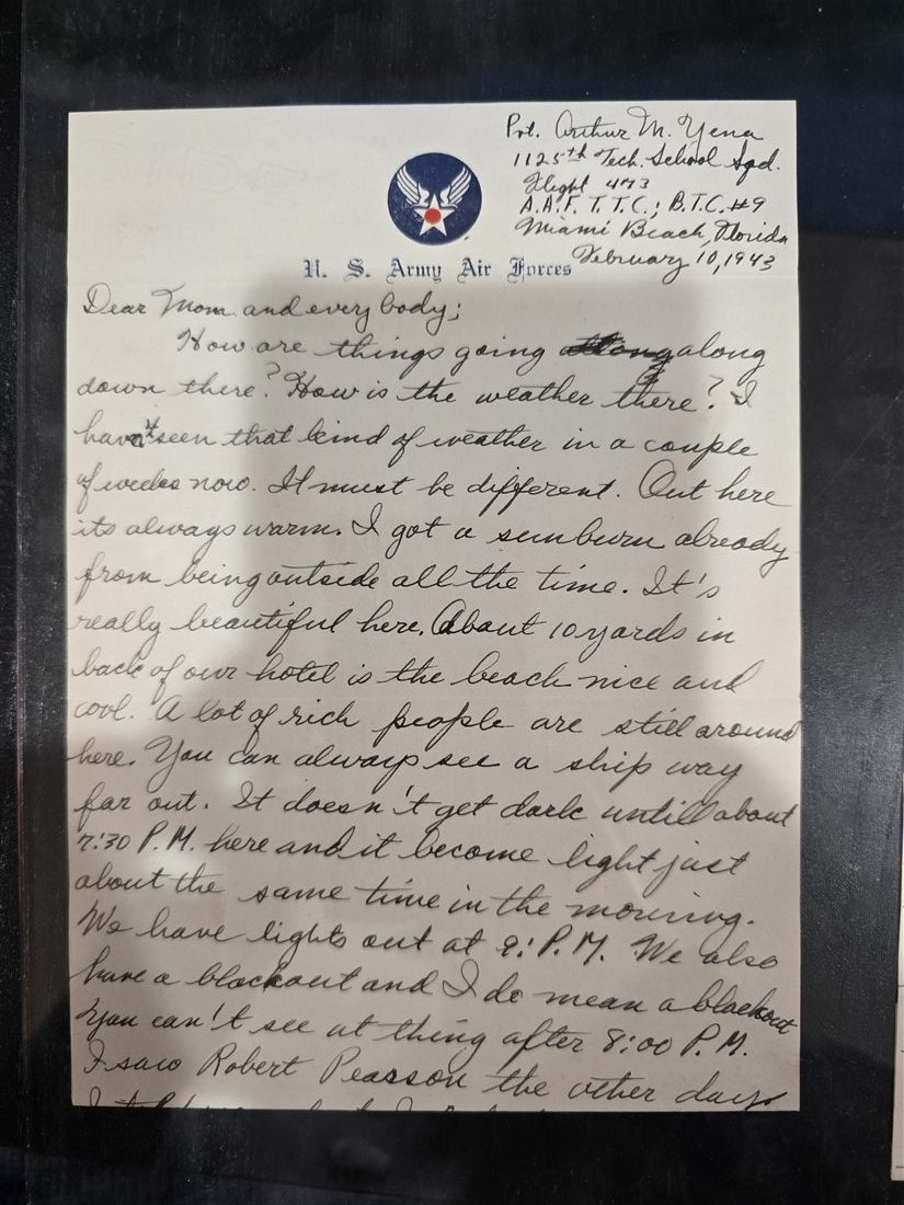 Page one of the February 10, 1943 letter, handwritten from Miami Beach.