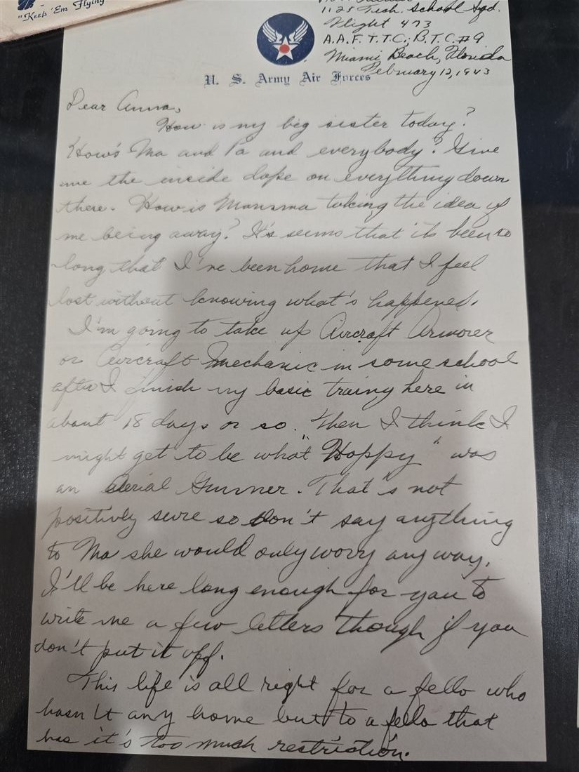 A loose handwritten page from February 12, 1943 — its envelope did not survive.
