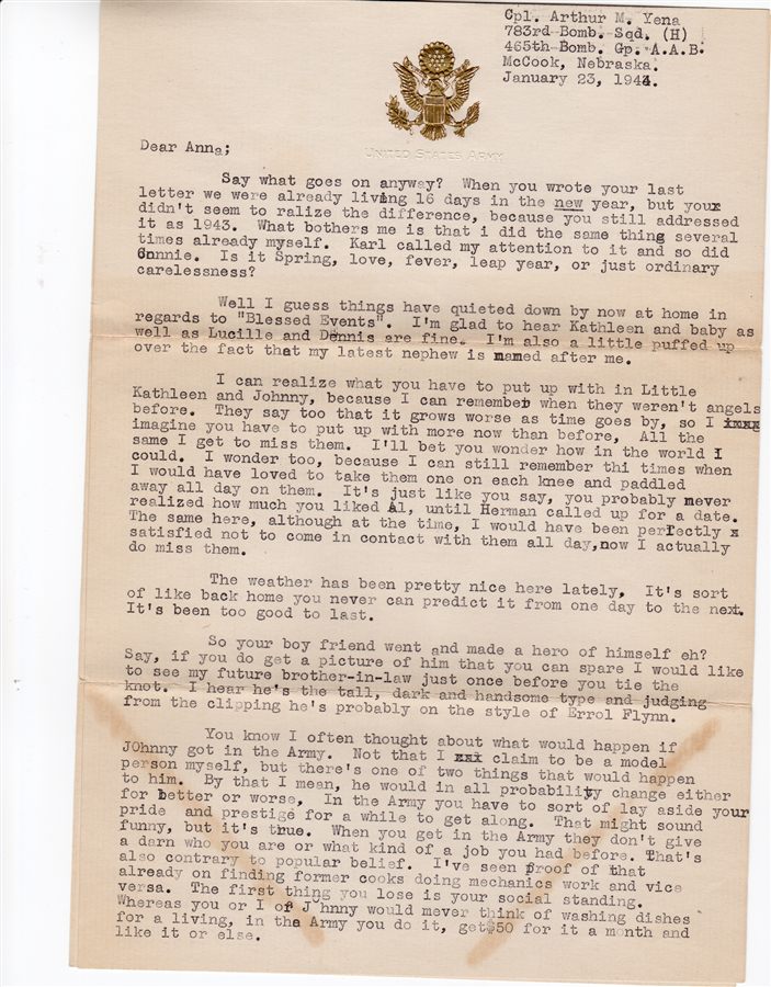 The January 1944 letter from McCook, Nebraska.